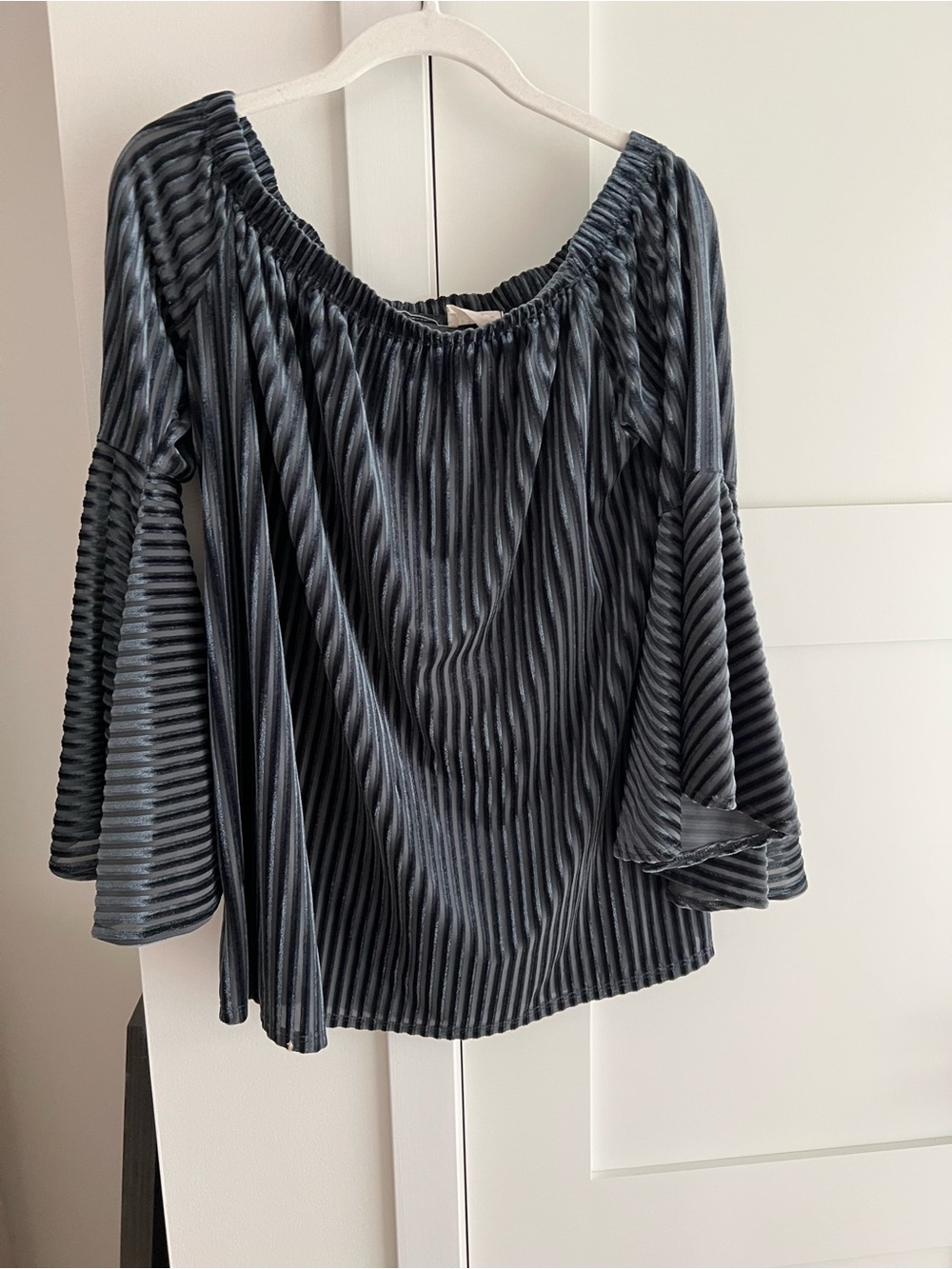 1.4.3. Story by Line Up Blue Pleated Off-Shoulder Bell Sleeve Blouse
